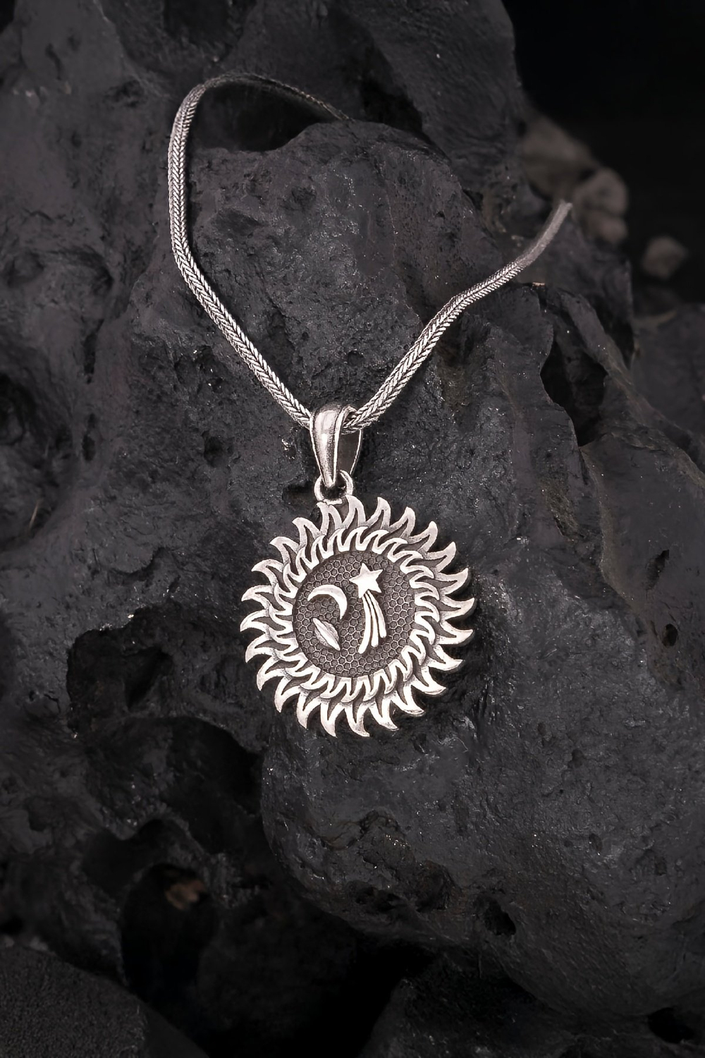 925 Ayar Gümüş Karartmalı Gezegen (Uzay) Erkek Kolye