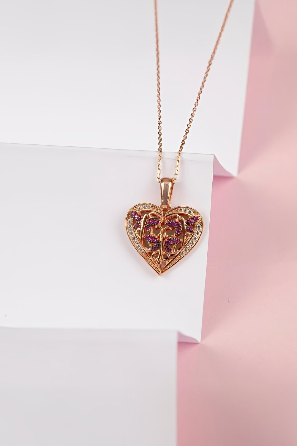 925 Ayar Gümüş Melek Kanadı Rose Renk İsimli Bayan Kolye