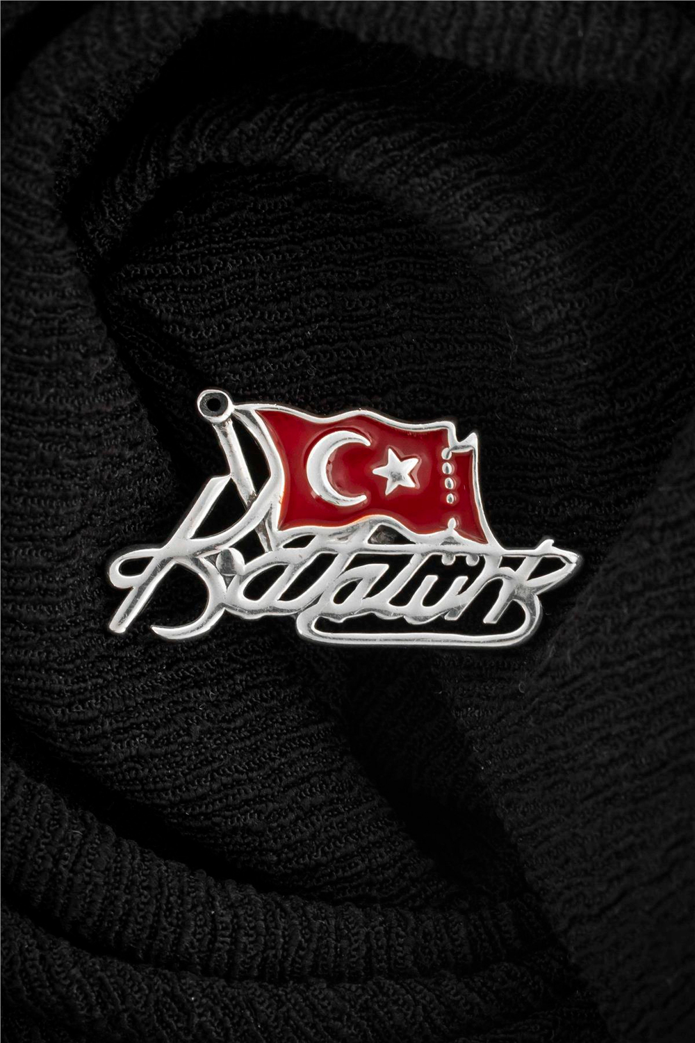 925 Ayar Gümüş Mineli Atatürk İmzalı Türk Bayrağı Rozet