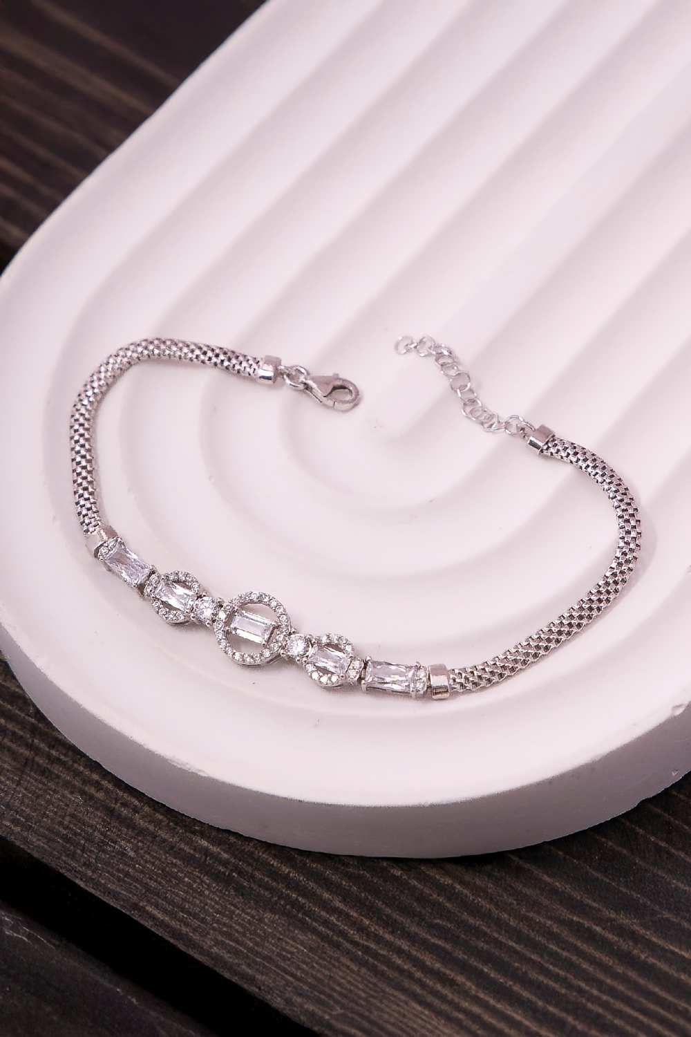 925 Ayar Gümüş Rodyumlu Triple Circle Baget Bayan Bileklik