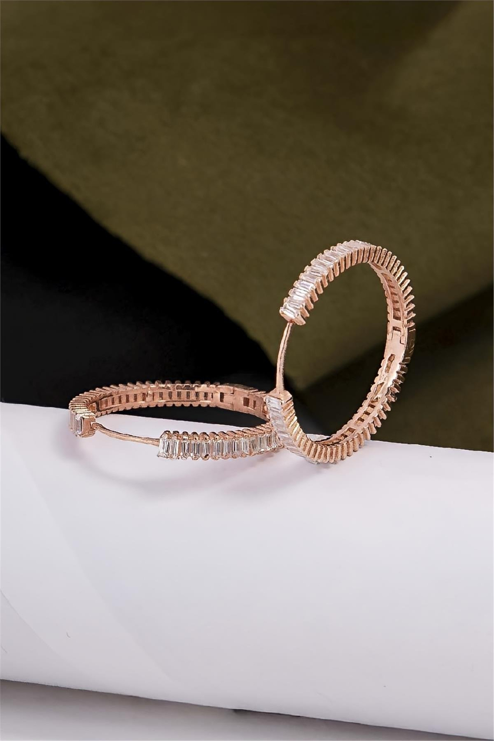 925 Ayar Gümüş Rose Renk Baget Küpe