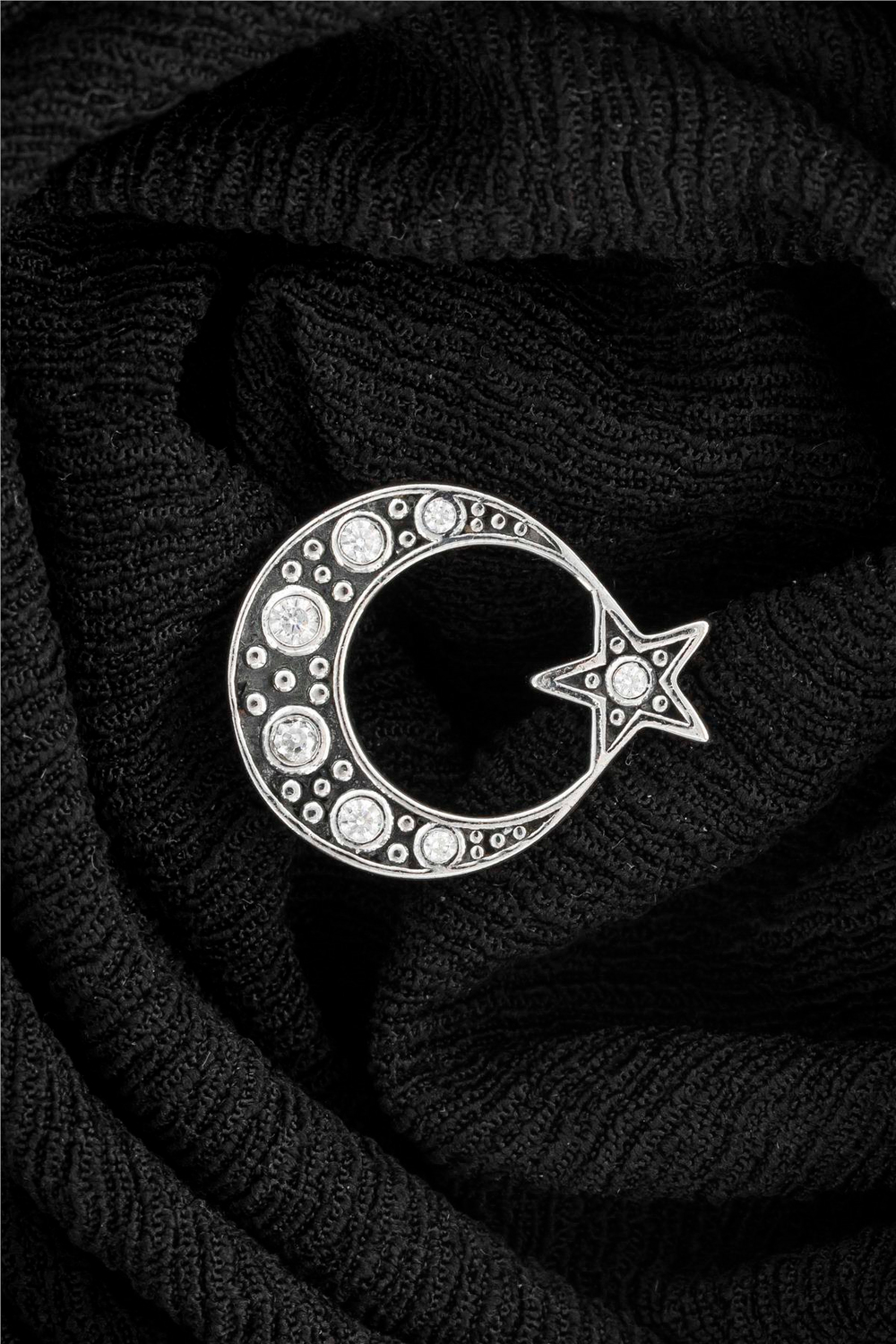 925 Ayar Gümüş Zirkon Taşlı Ayyıldız Rozet