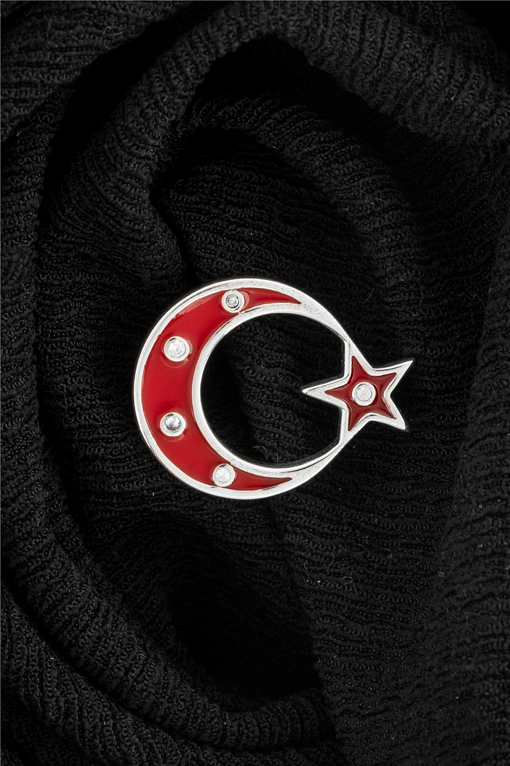 925 Ayar Gümüş Zirkon Taşlı Türk Bayrağı Rozet