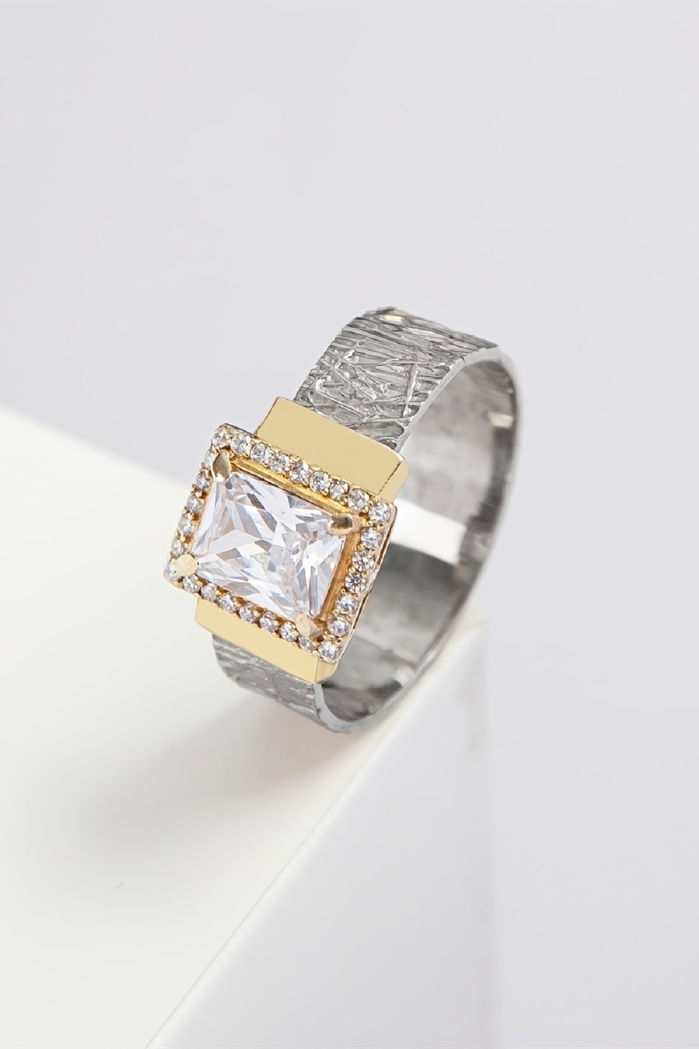 Ağaç Kabuğu Çift Renk 925 Ayar Gümüş Bayan Alyans Yüzük