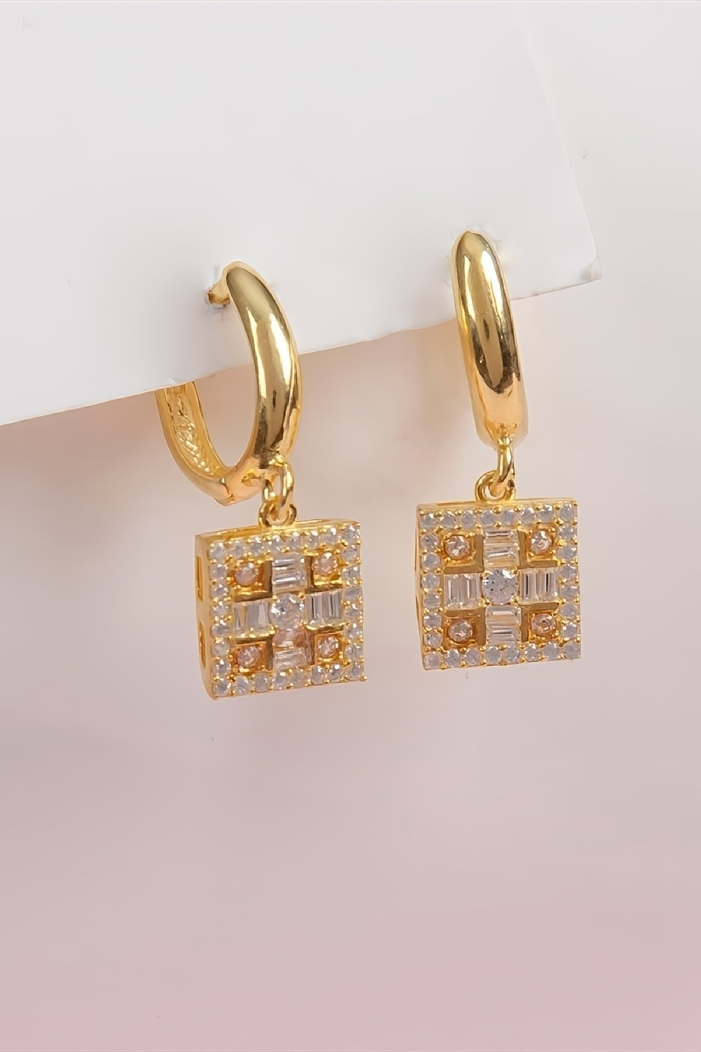 Altın Kaplama 925 Ayar Gümüş Baget Taşlı Küpe