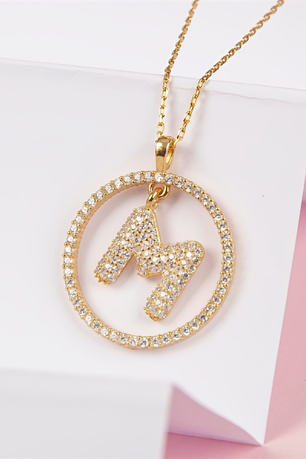 Altın Kaplama 925 Ayar Gümüş Yuvarlak Bayan Harfli Kolye