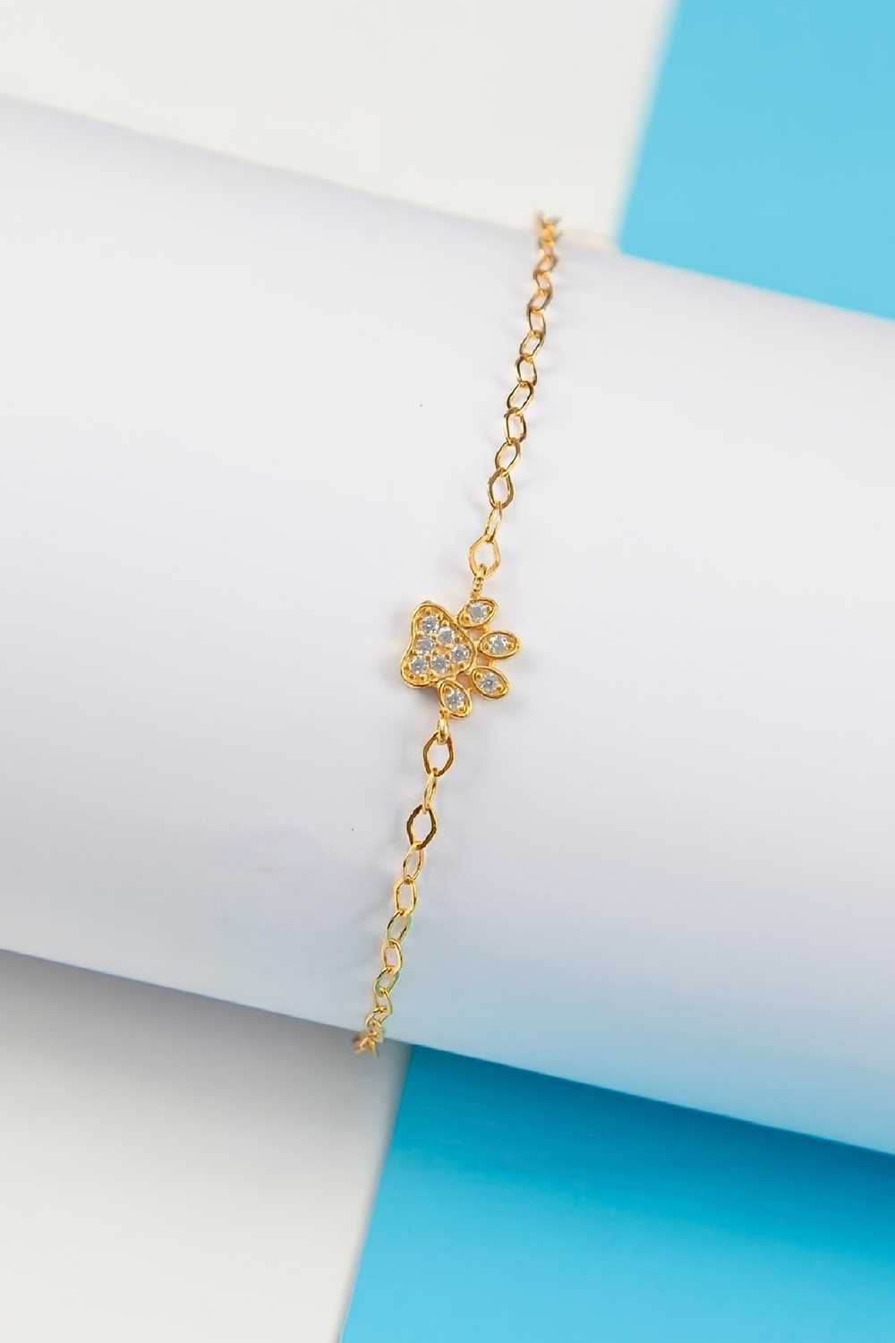 Altın Kaplama Zirkon Taşlı 925 Ayar Gümüş Minimal Pati Bayan Bileklik