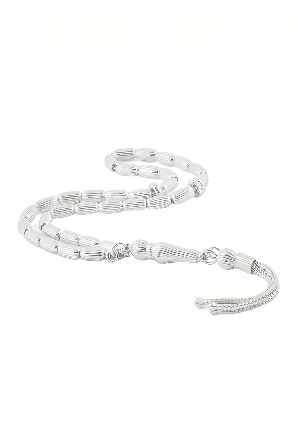 Arpa Tane Çizgili Gümüş Tesbih