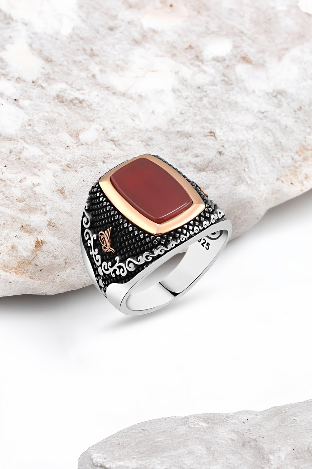 Düz Akik Taşlı Gümüş Erkek Yüzük