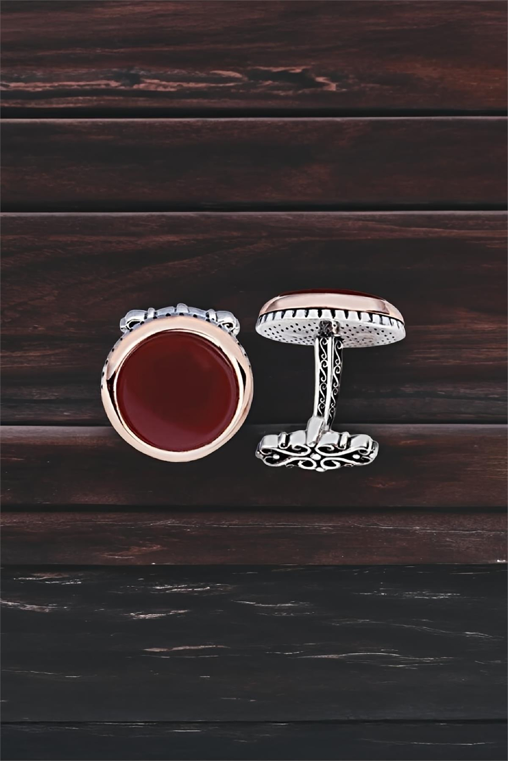 Gümüş Akik Taşlı Yuvarlak Model Kol Düğmesi