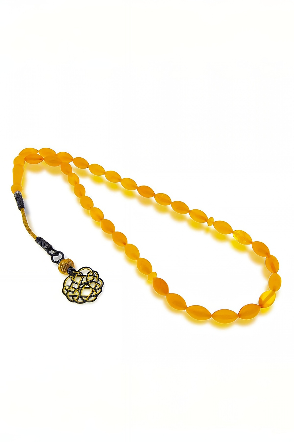 Gümüş El İşi Kazaz Püsküllü Sarı Renk Sıkma Kehribar Tesbih