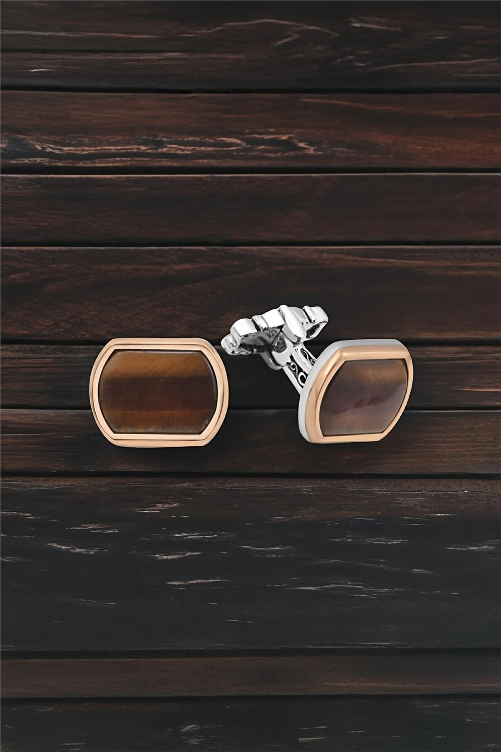 Gümüş Kaplan Gözü Taşlı Kol Düğmesi