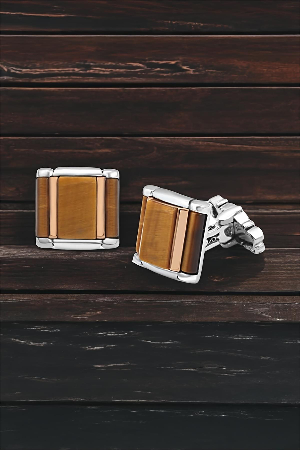 Gümüş Kaplan Gözü Taşlı Kol Düğmesi