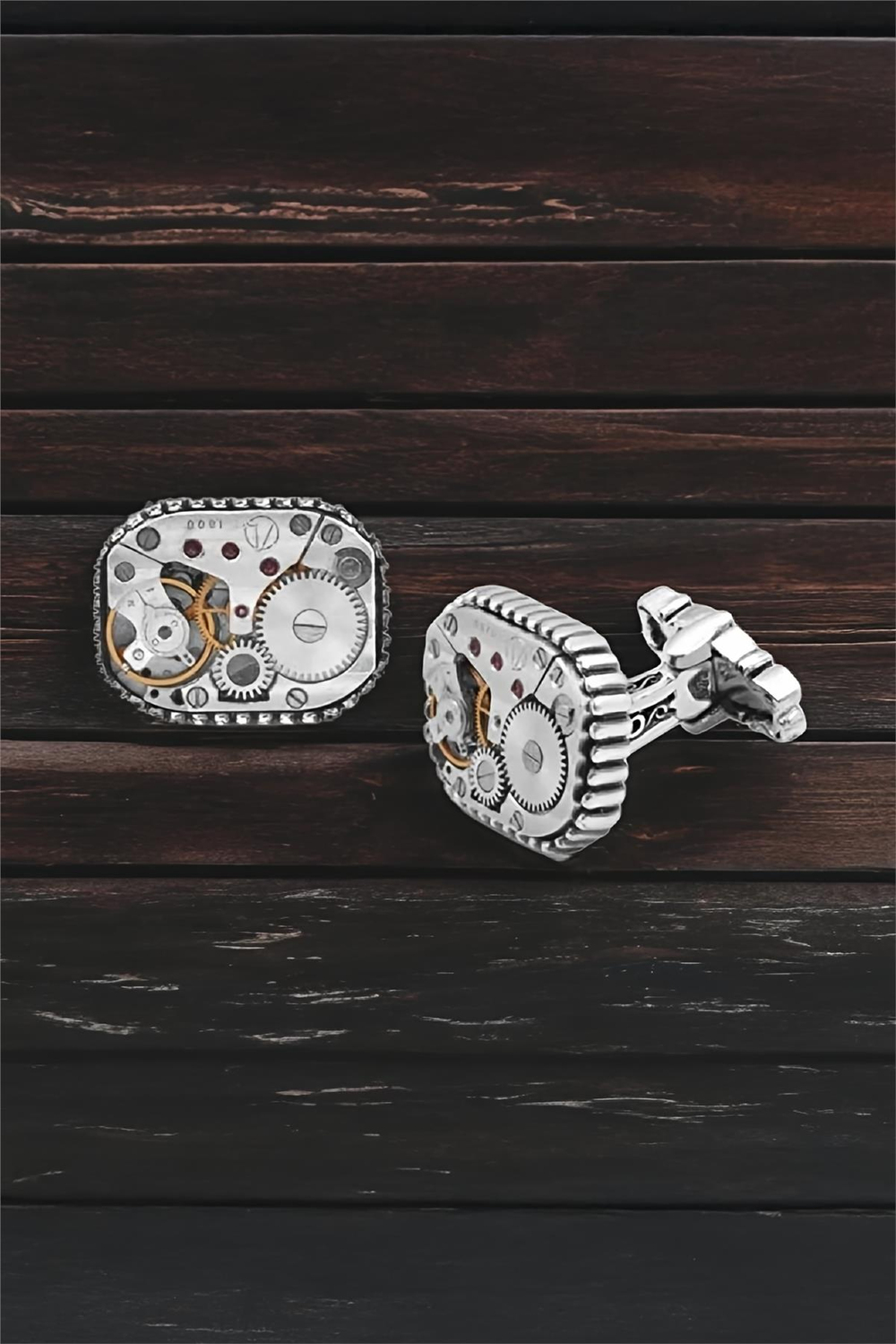 Gümüş Saat Mekanizmalı Kol Düğmesi