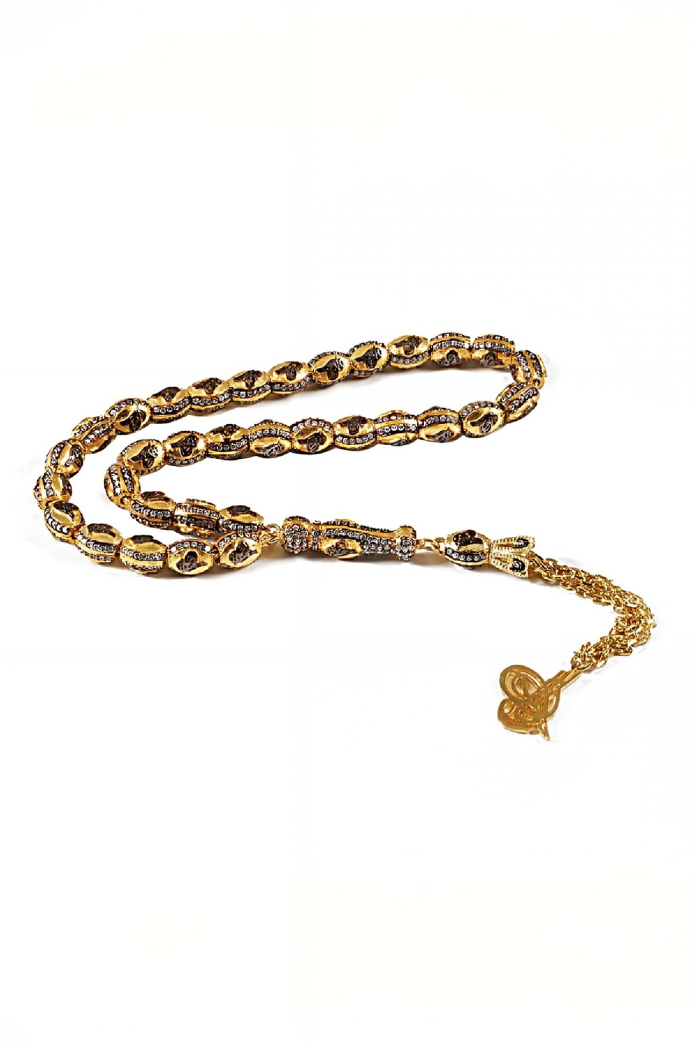 Gümüş Sarı Zirkon Üzeri Tuğralı Tesbih