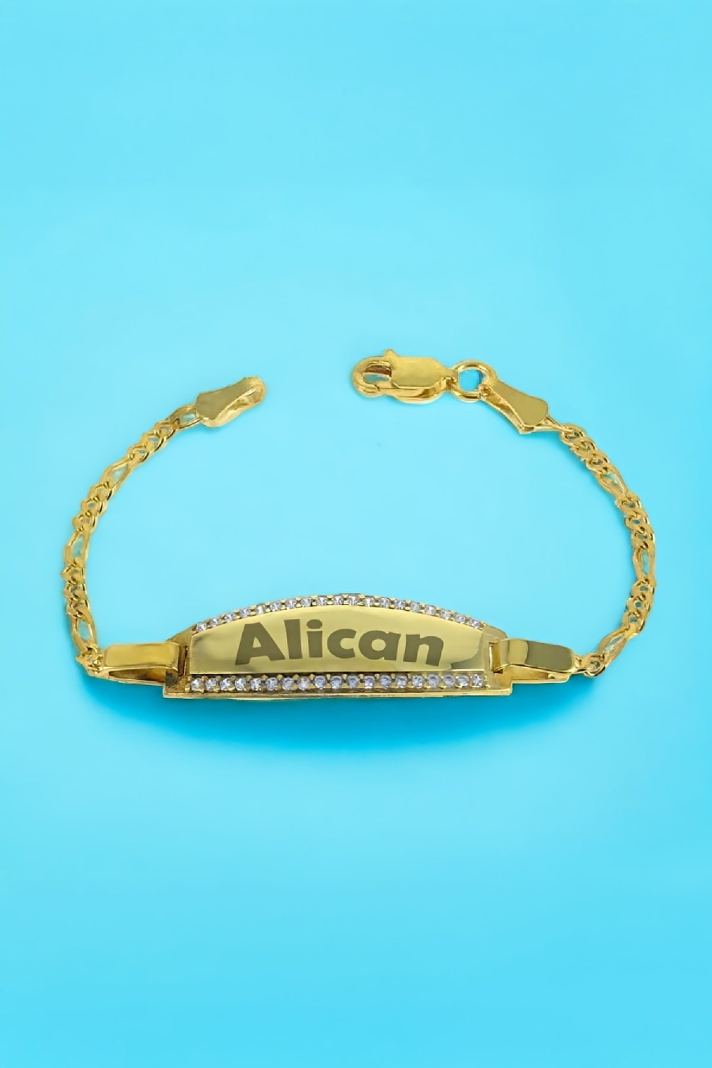 İsimli Zirkon Taşlı Altın Renk Gümüş Çocuk Künye