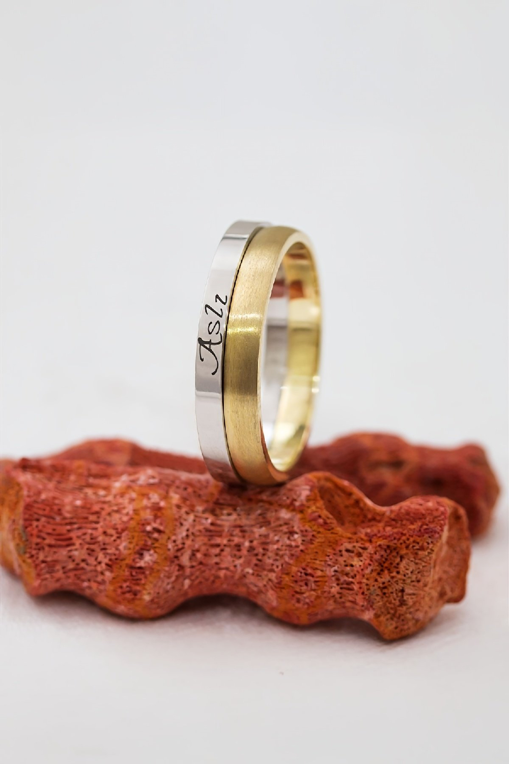 Kişiye Özel Çift Renk İsimli Unisex Gümüş Alyans