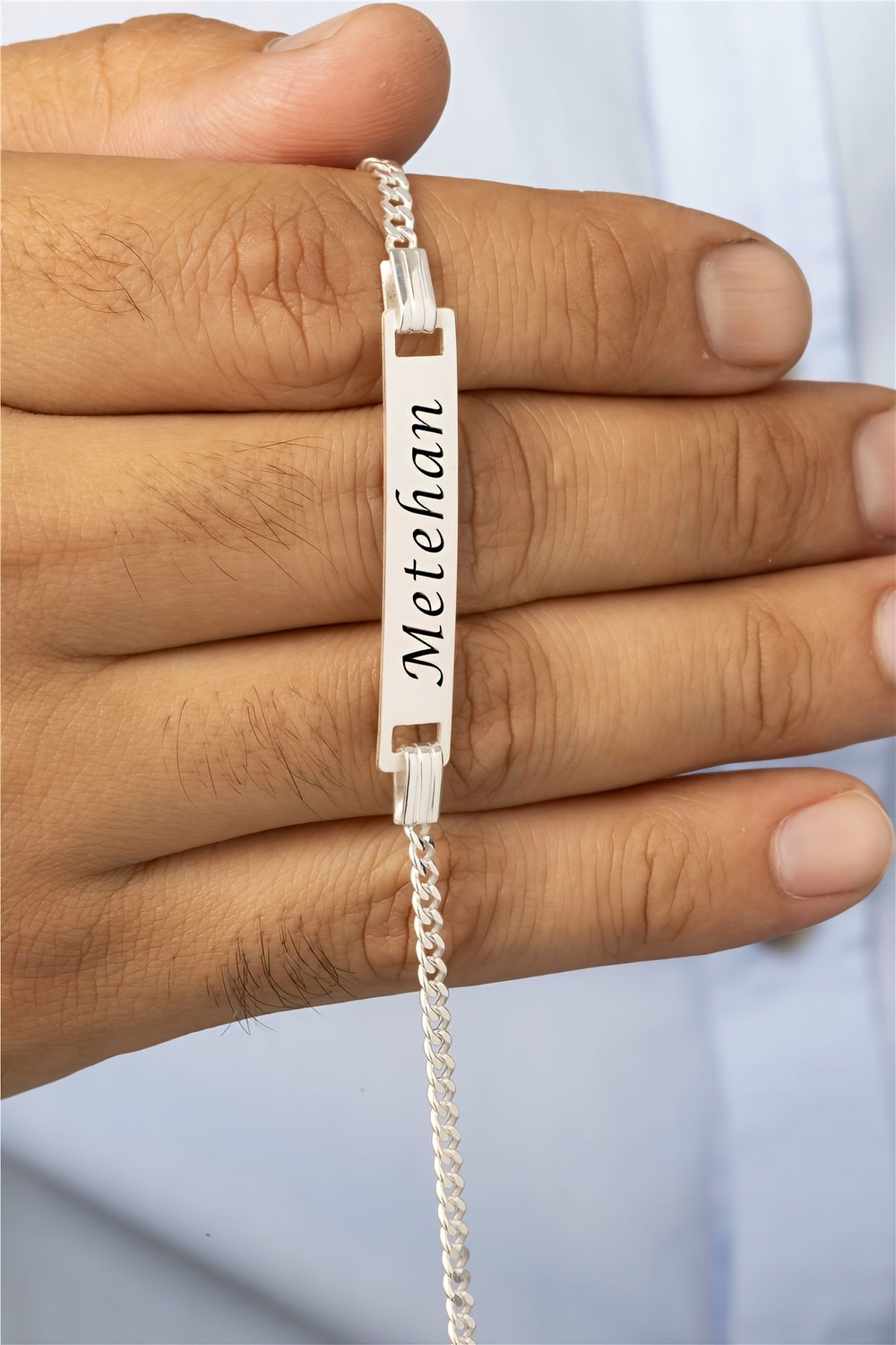 Kişiye Özel İsim Yazılı Gurmet Zincirli Gümüş Erkek Künye Bileklik