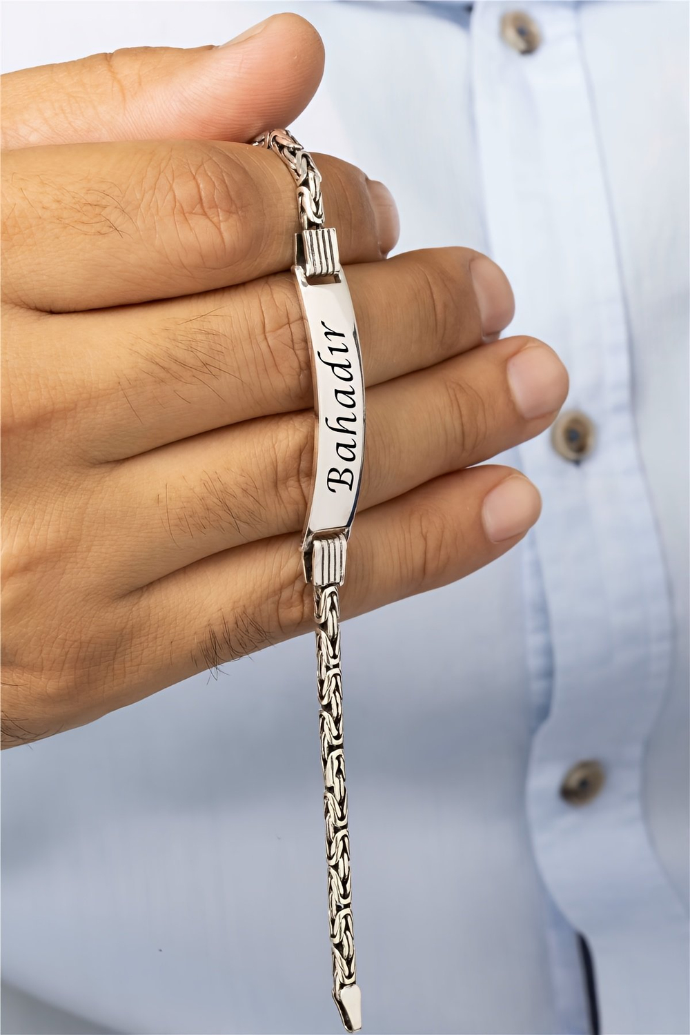 Kişiye Özel İsimli Kral Zincirli Gümüş Erkek Künye Bileklik