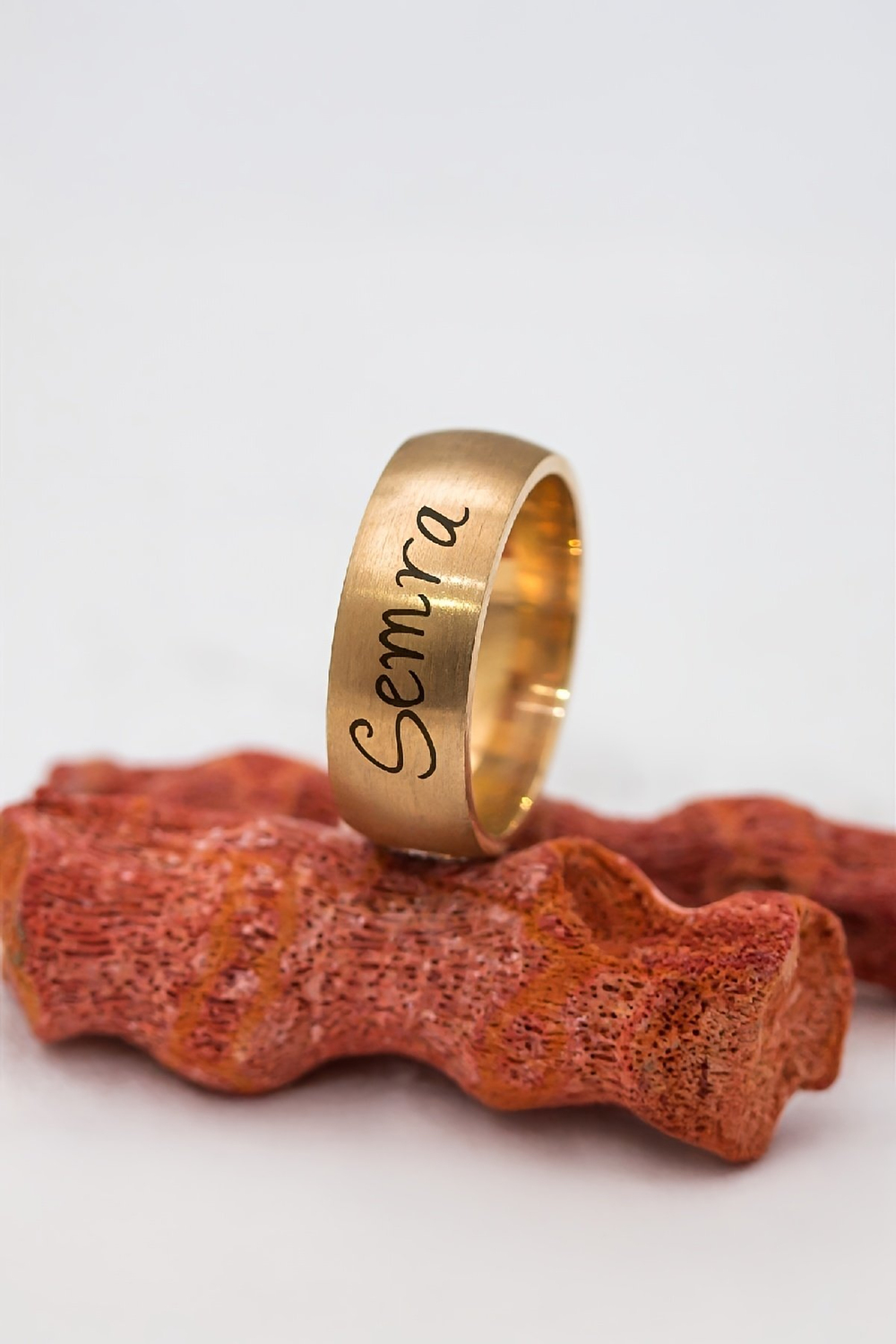 Kişiye Özel Rose Renk Klasik İsimli Unisex Gümüş Alyans