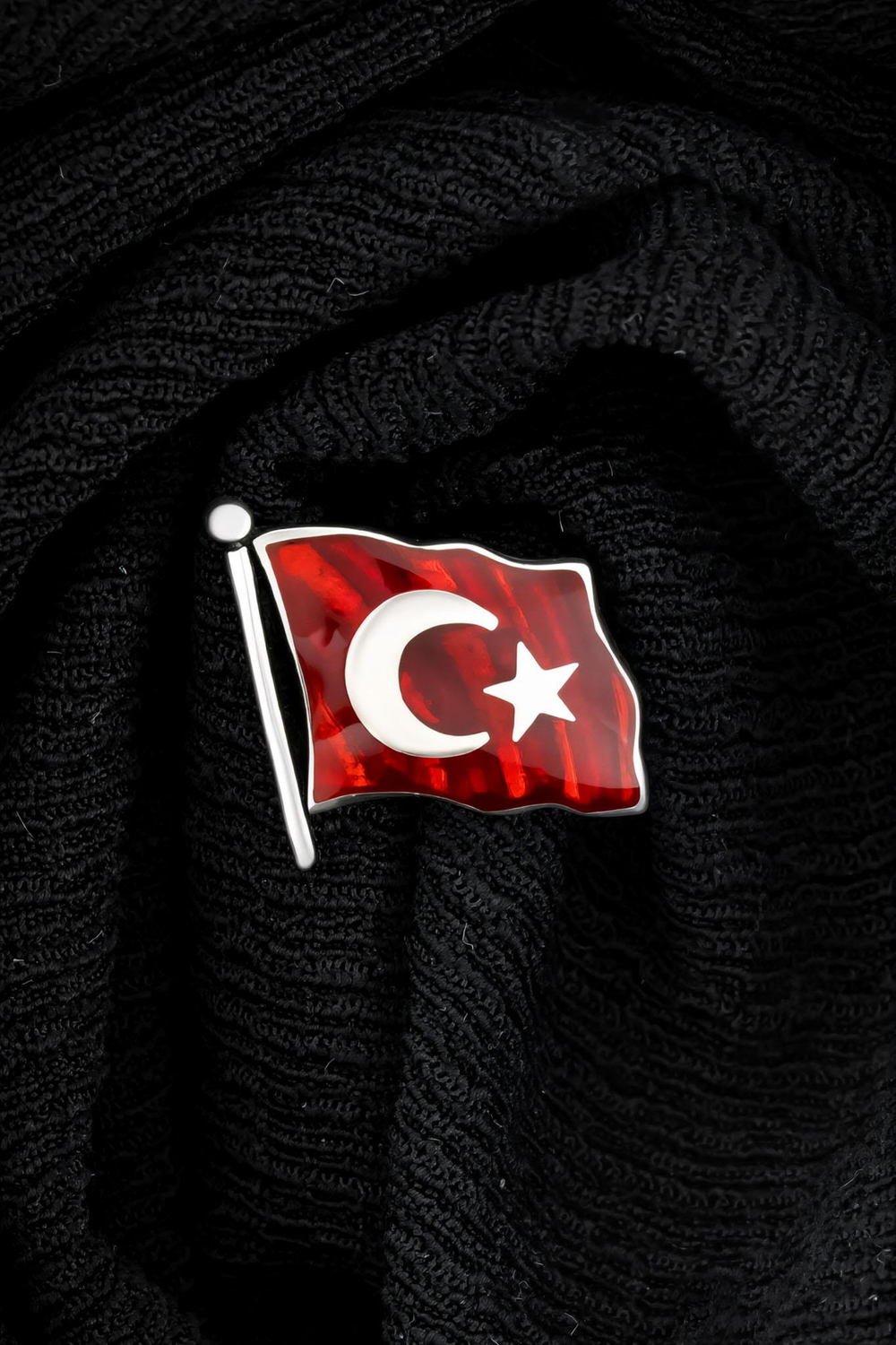 Mineli Türk Bayrağı Gümüş Rozet