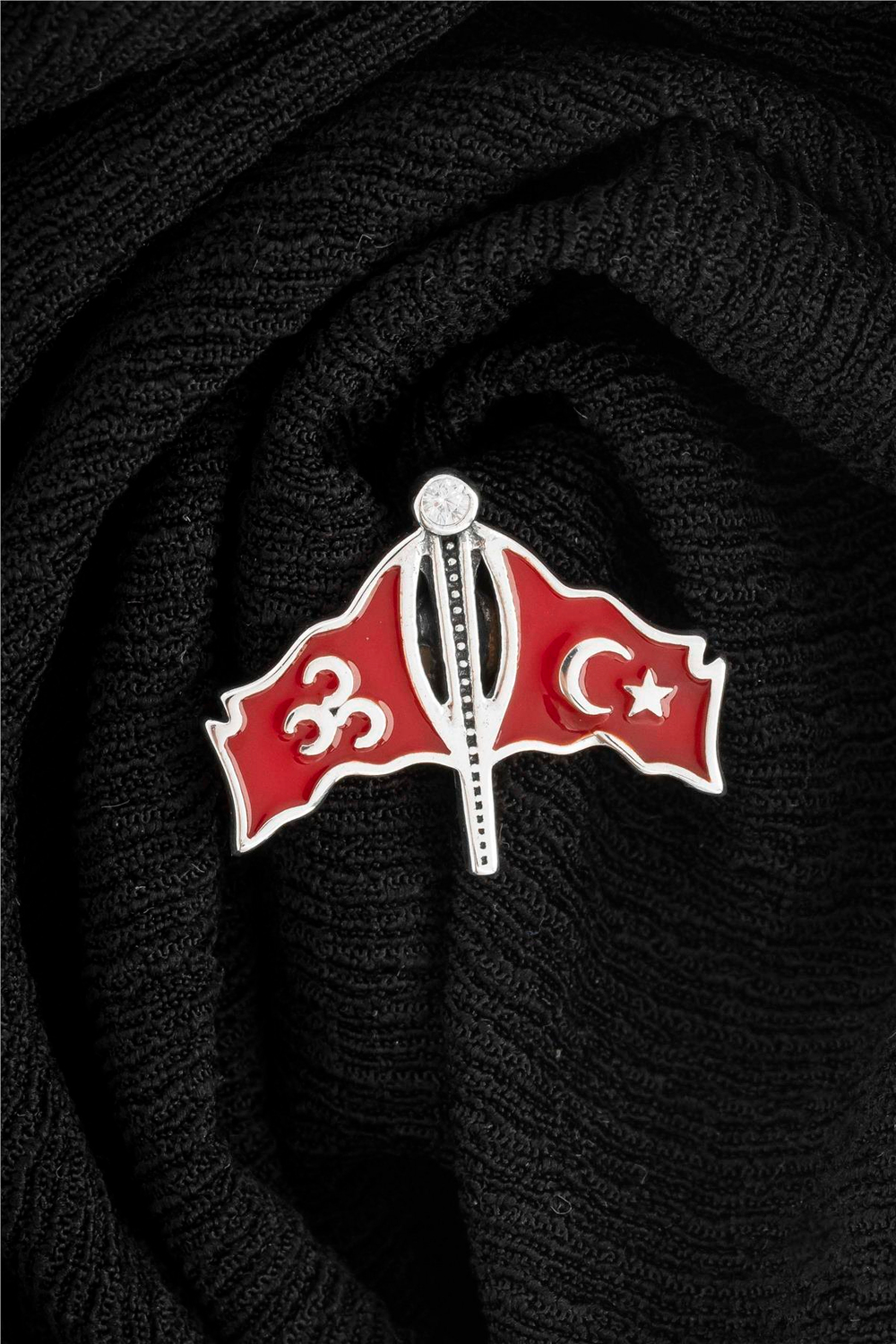 Mineli Üç Hilal ve Türk Bayrağı Gümüş Rozet