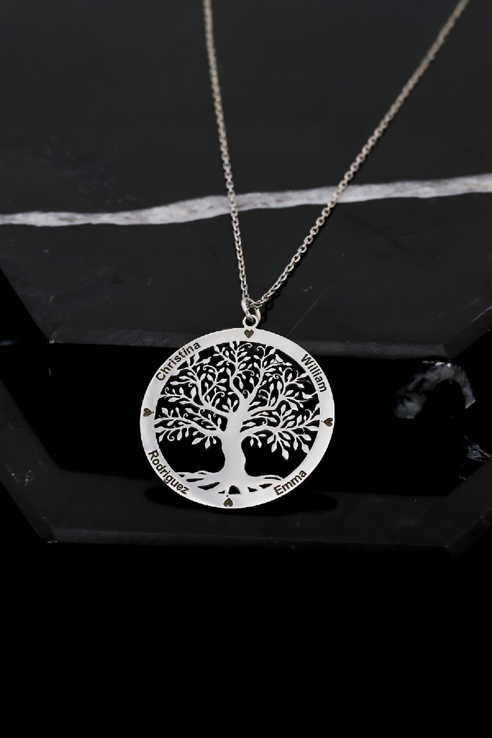 Rodyumlu İsimli Hayat Ağacı Gümüş Bayan Kolye