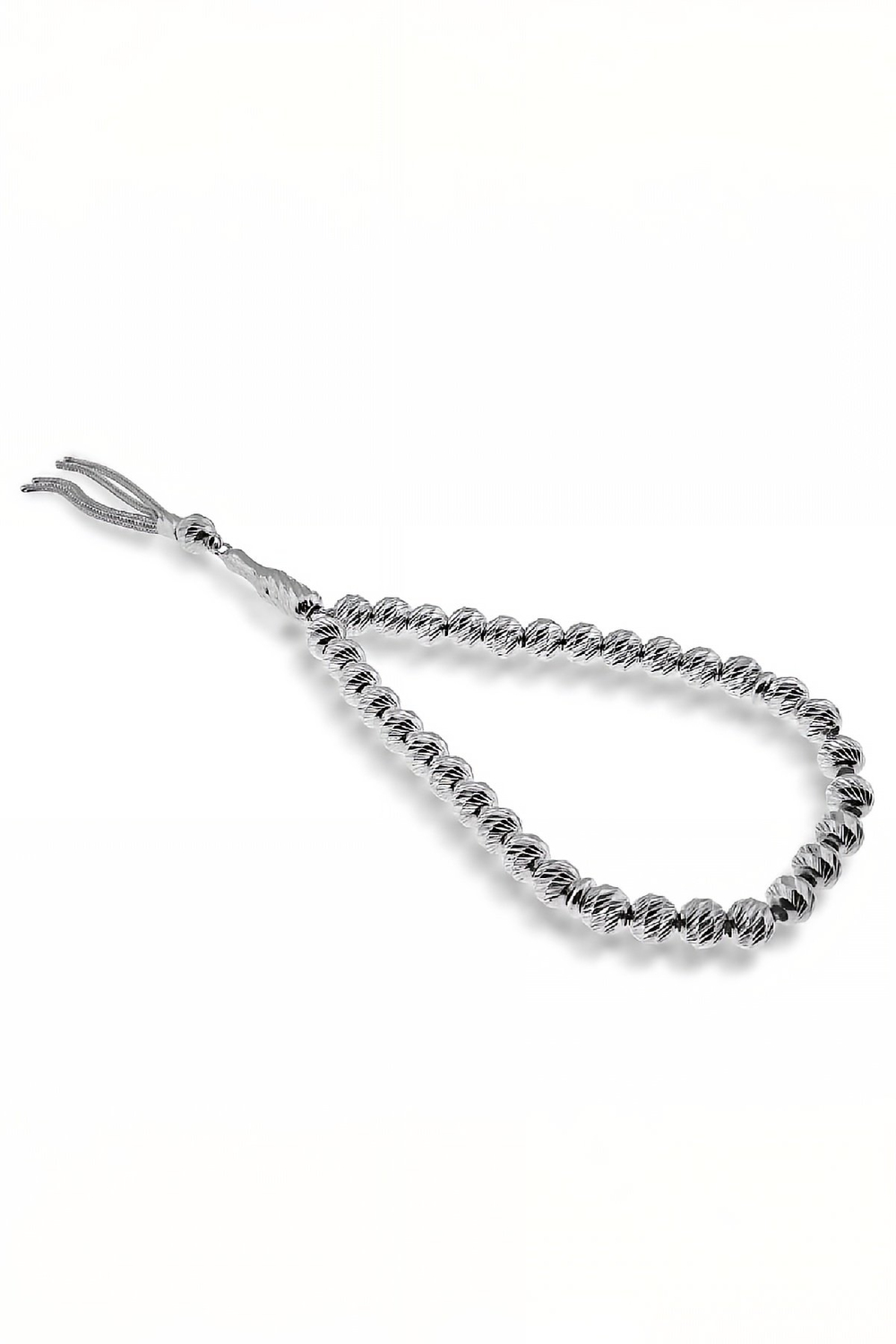 Yuvarlak Kalemli Lazer Kesim Gümüş Tesbih