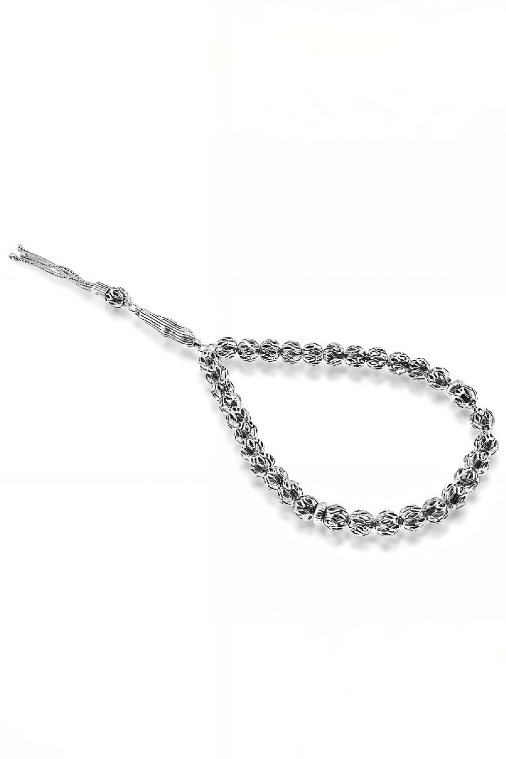 Yuvarlak Oksitli Kafes Gümüş Tesbih