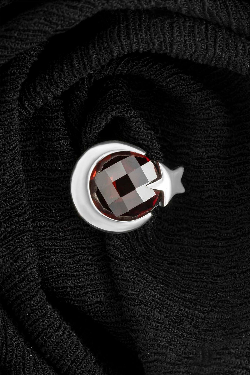 Zirkon Taşlı Ayyıldızlı Gümüş Rozet