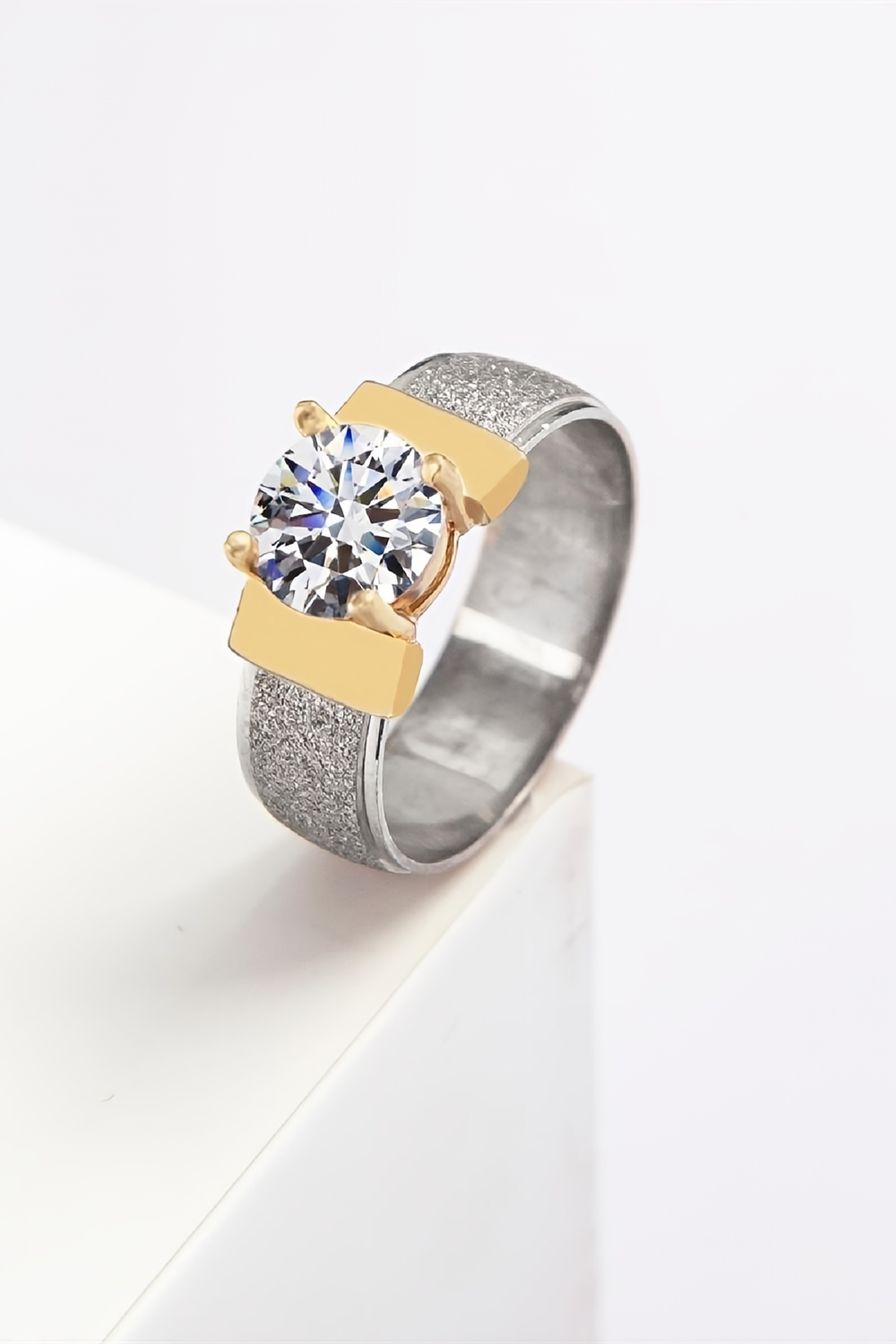 Zirkon Taşlı Çift Renk 925 Ayar Gümüş Bayan Alyans Yüzük