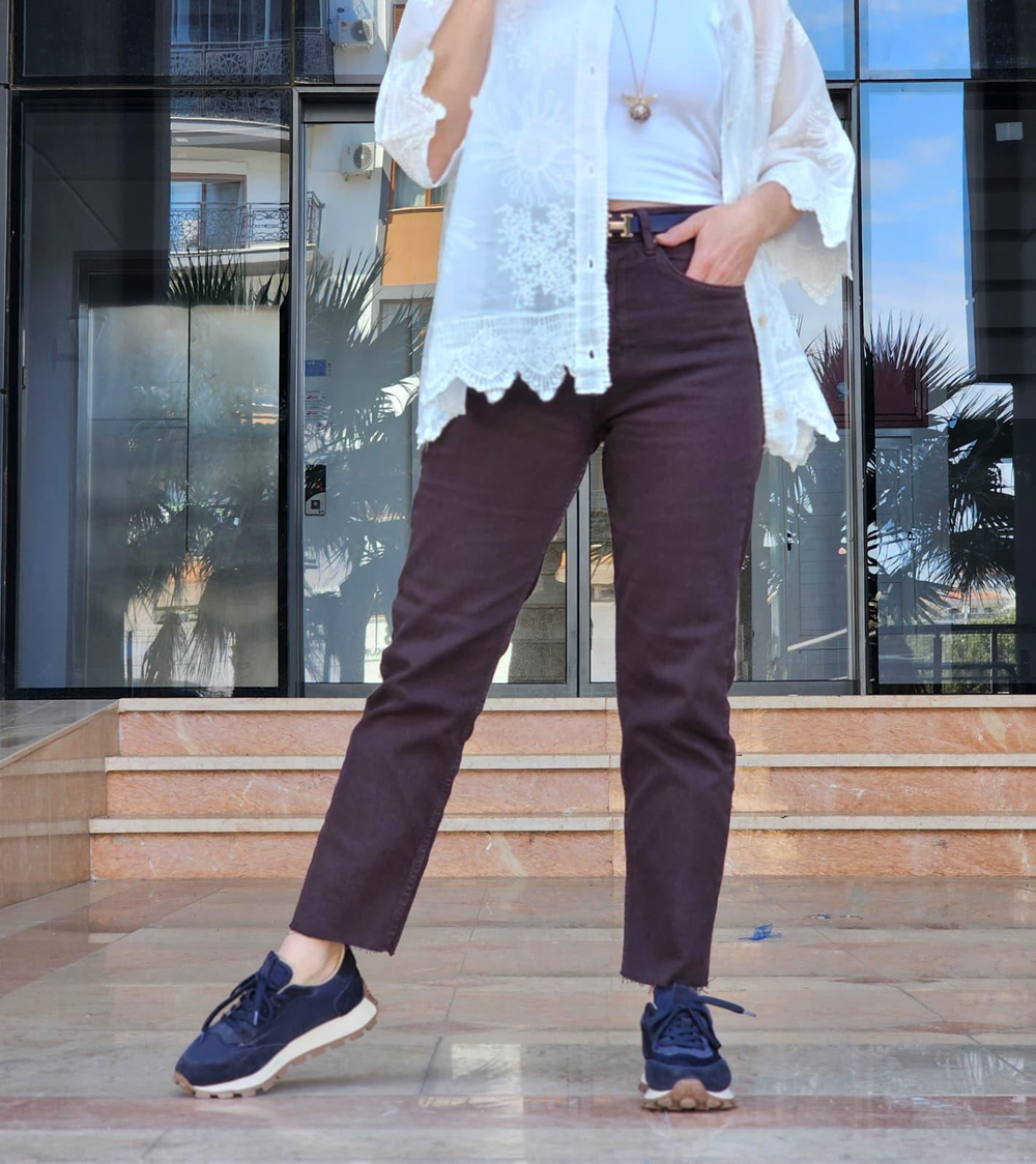 FELİX14941 Kesik Paça Boy Fit Kahverengi  Jean Pantolon