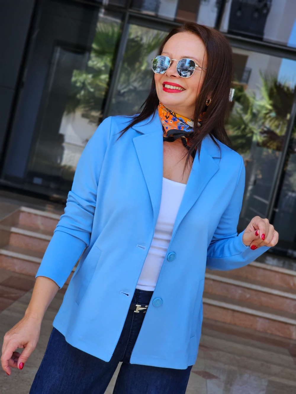 FELİX15549 Yandan Cepli İki Düğme Mavi Cotton Blazer Ceket