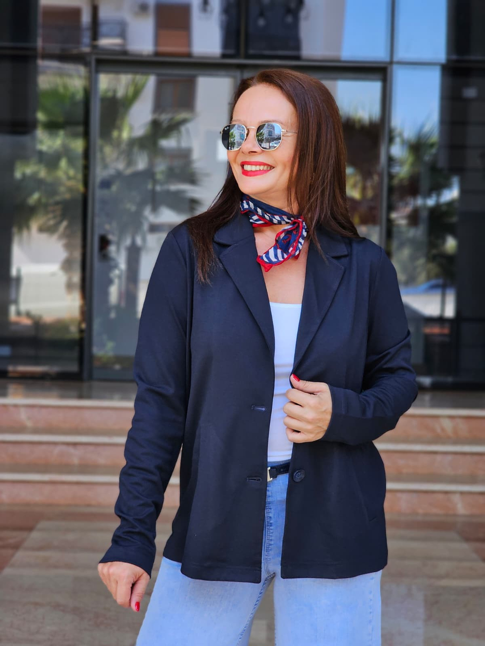 FELİX15551 Yandan Cepli İki Düğme Koyu Lacivert Cotton Blazer Ceket