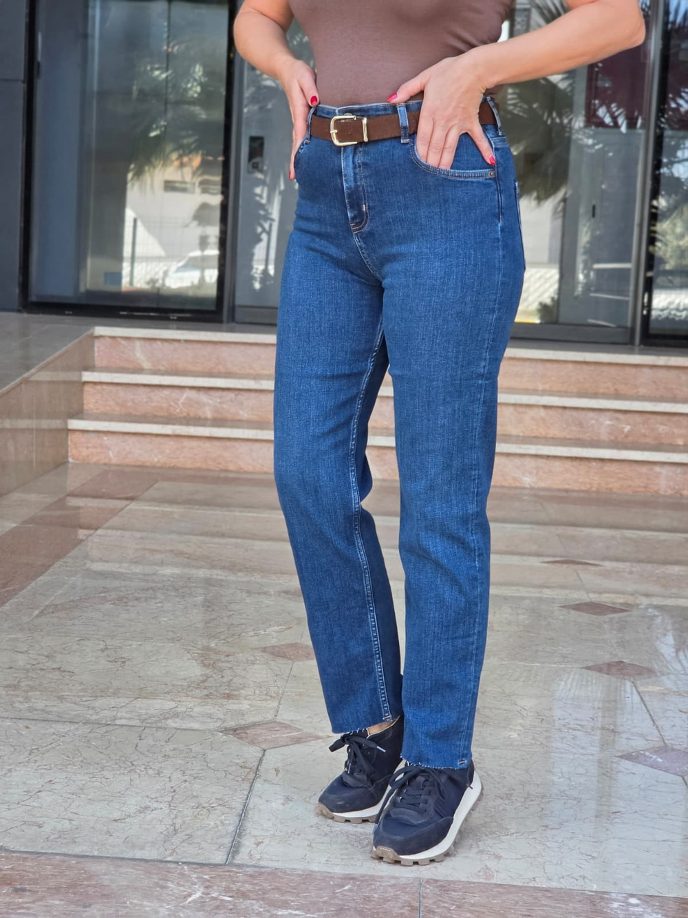FELİX15629 Kesik Paça Kemerli Mavi Jean Pantolon