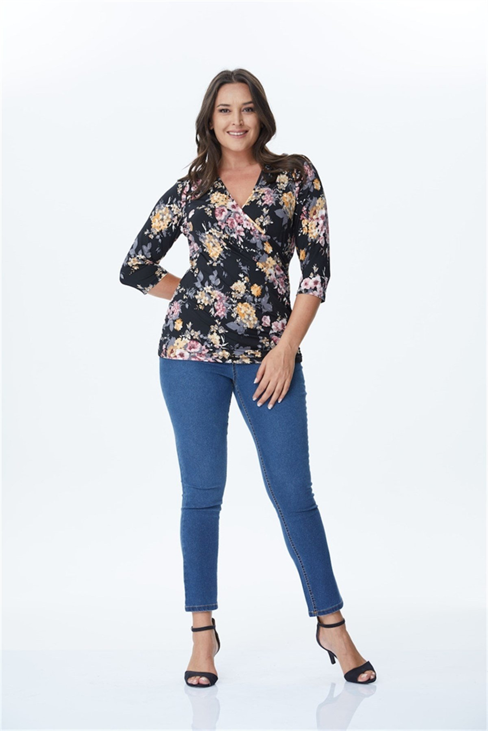 Çiçek Desenli Anvelop Örme BluzMYLINE34113