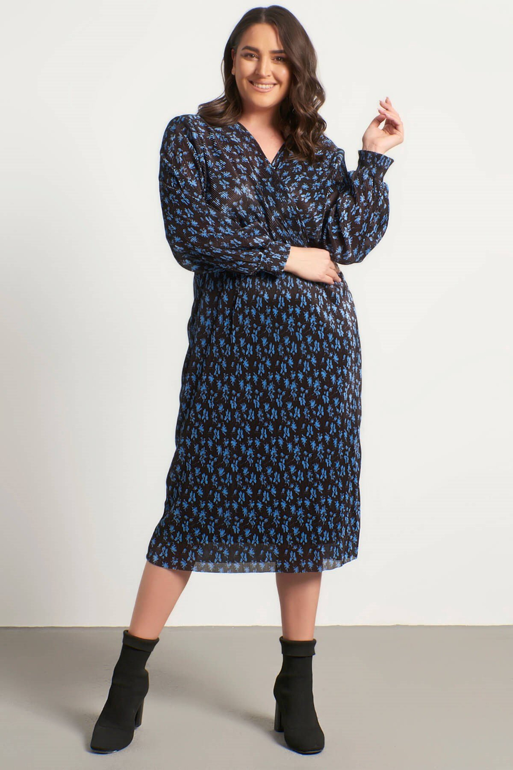 Myline-Anvelop Astarlı Plise Elbise-Büyük Beden Günlük Elbiseler-56290