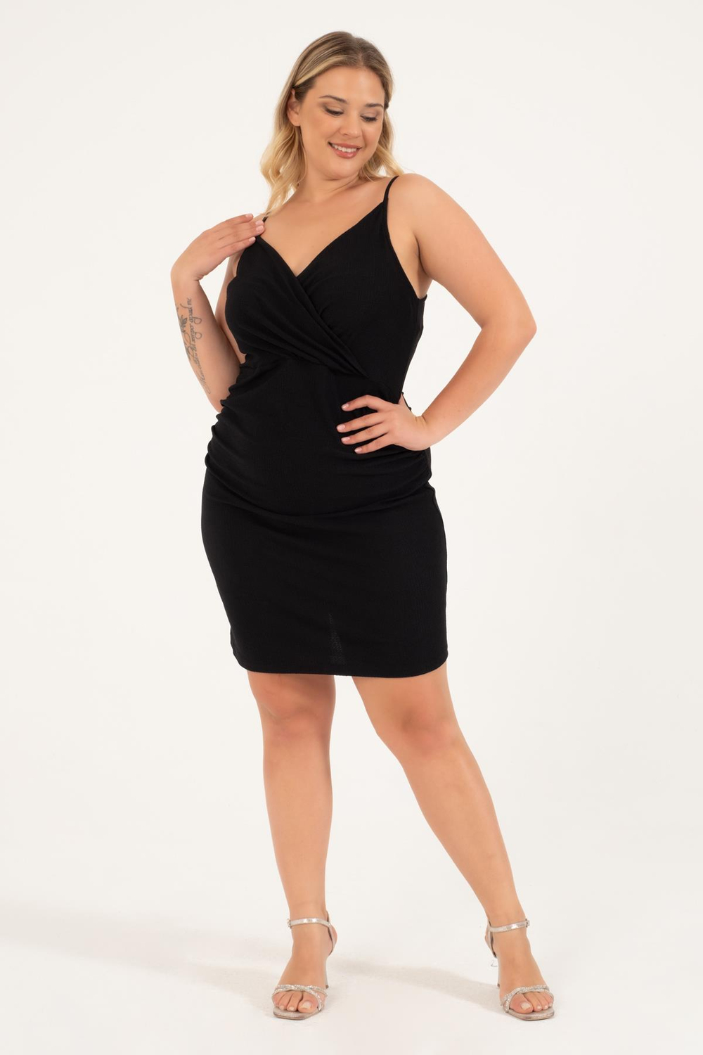 Myline-Anvelop Drapeli Elbise-Büyük Beden Günlük Elbiseler-128759