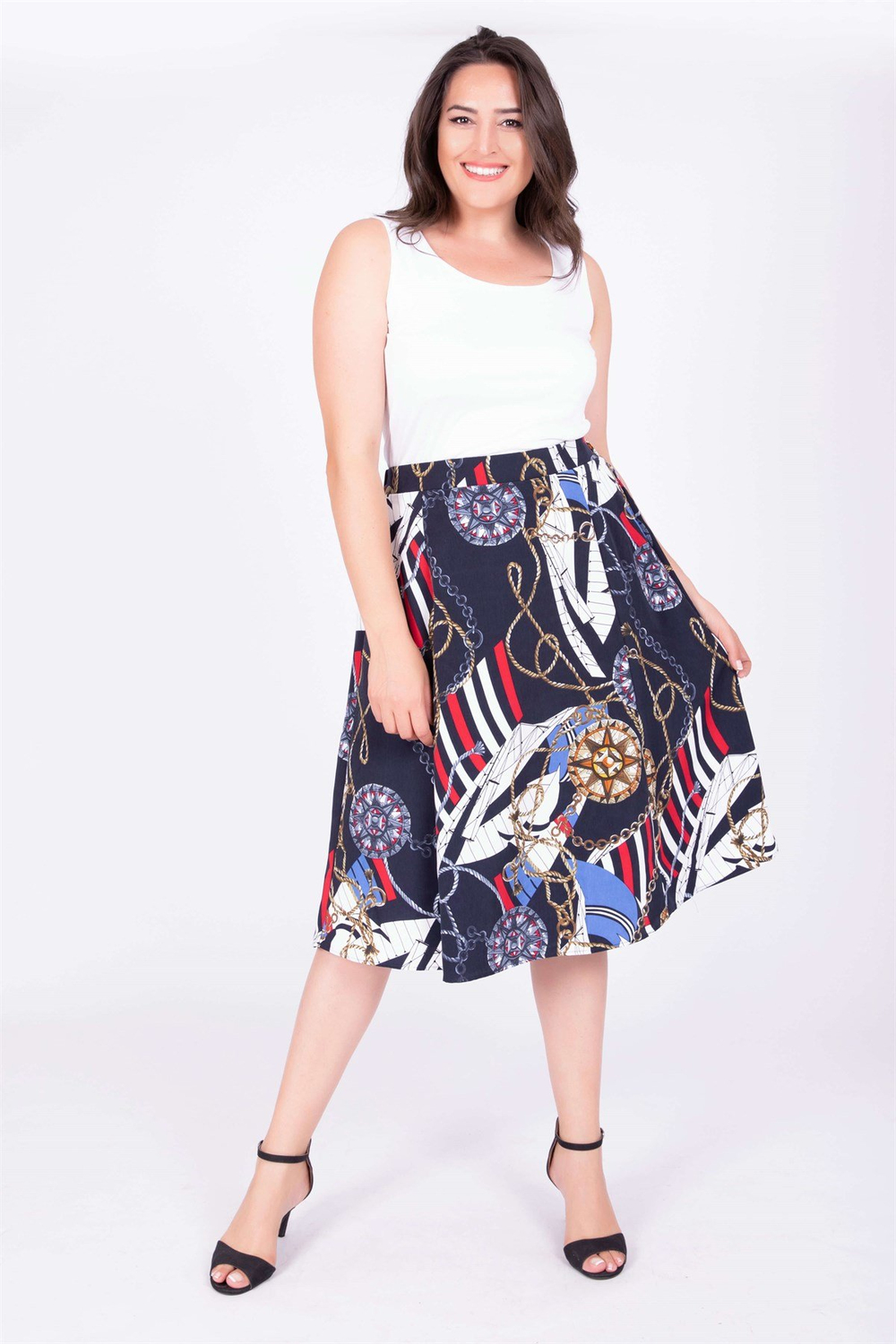 Myline-Arka Bel Lastikli Çan Etek-Büyük Beden Etek-34713