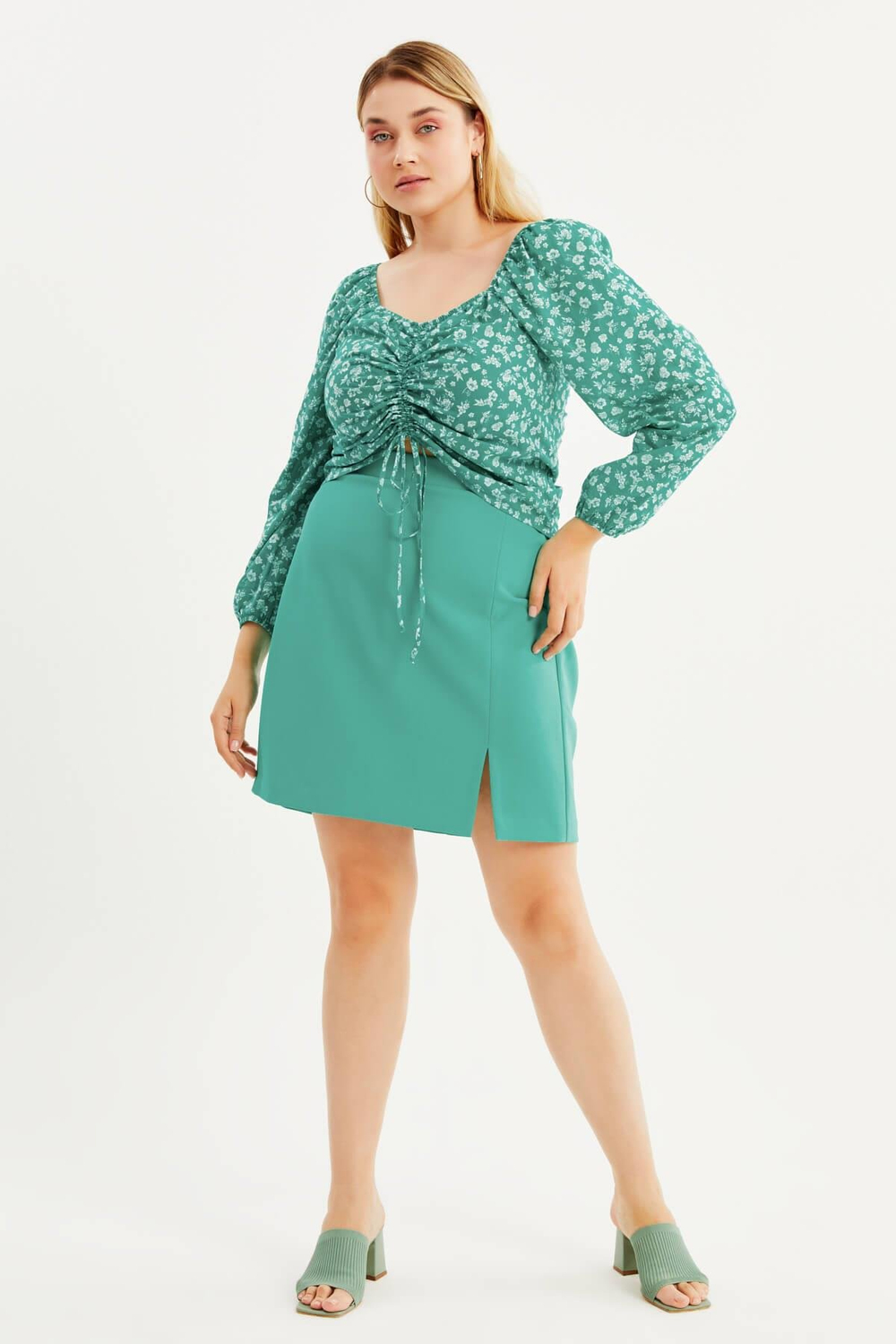 Myline-Arka Beli Lastikli Yırtmaçlı Mini Etek-Büyük Beden Etek-87881