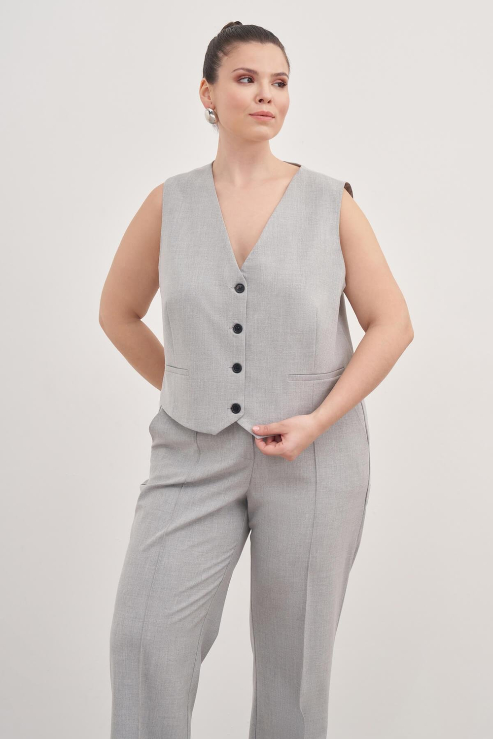 Myline-Astarlı Klasik Yelek-Büyük Beden Hırka-129019