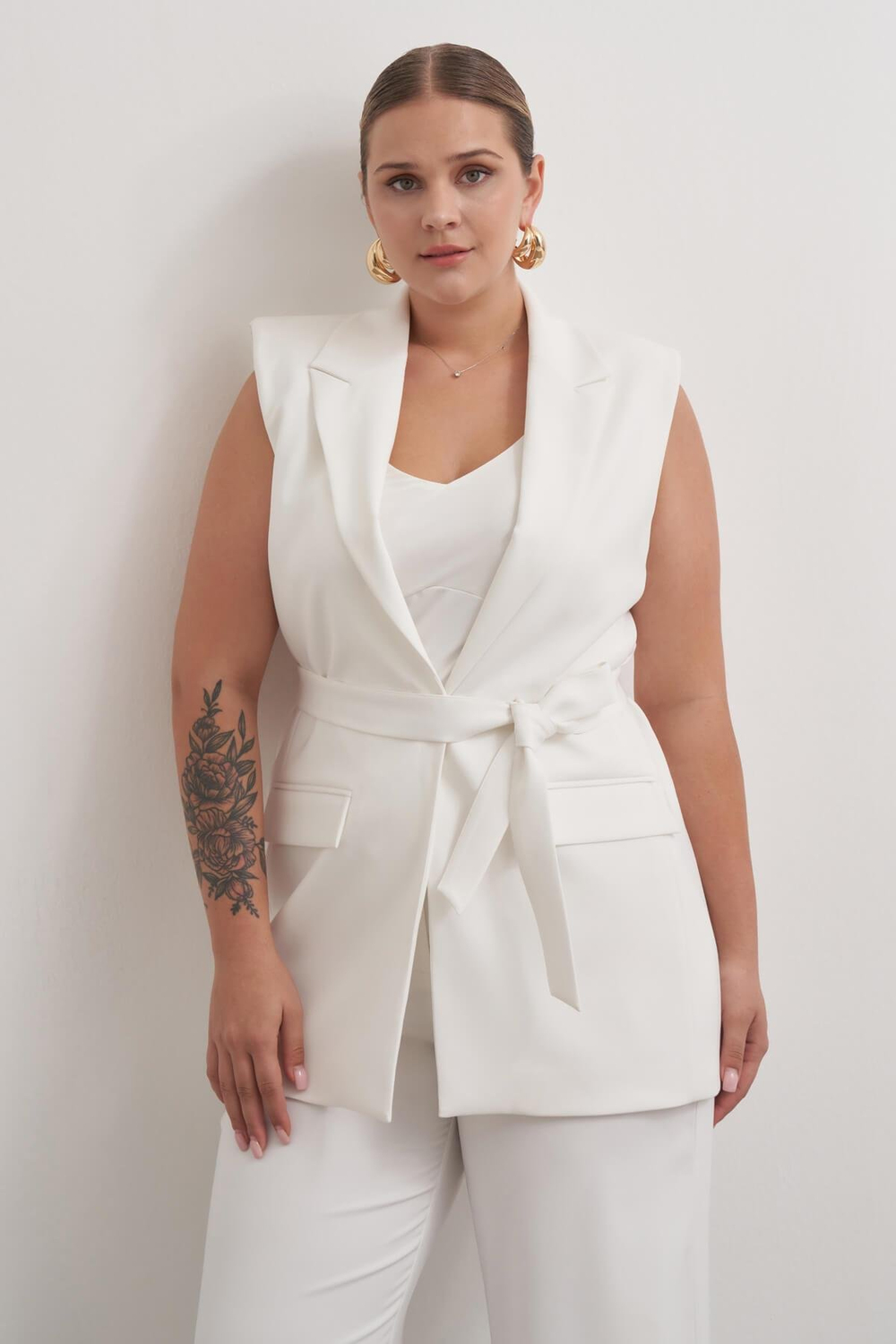 Myline-Astarlı Kuşaklı Uzun Yelek-Büyük Beden Yelek-149594