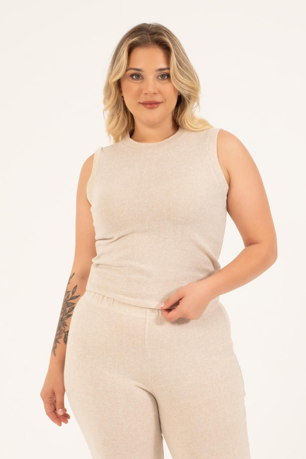 Myline-Basic Kolsuz Triko Top-Büyük Beden Tişört-118396