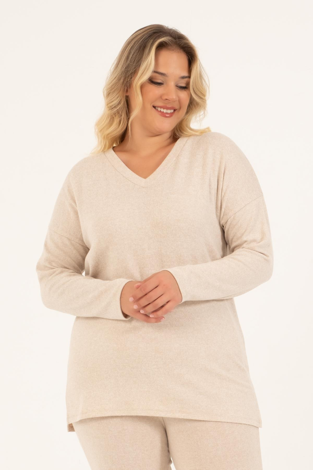 Myline-Basic V Yaka Triko Kazak-Büyük Beden Tunik-88140