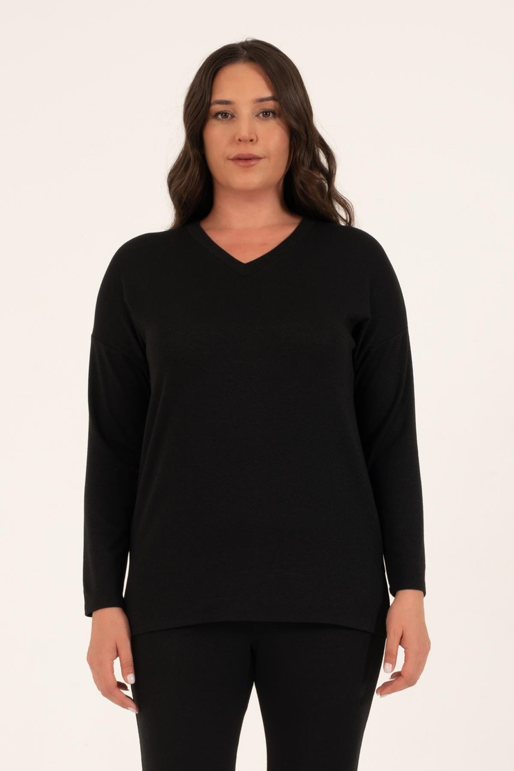 Myline-Basic V Yaka Triko Kazak -Büyük Beden Tunik-88141