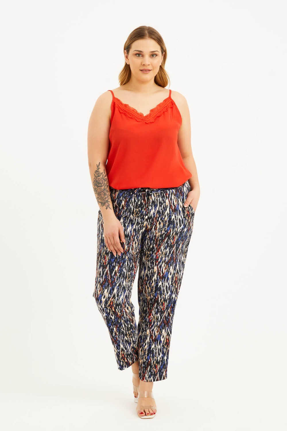 Myline-Beli Lastikli Cepli Pantolon-Büyük Beden Pantolon-77558