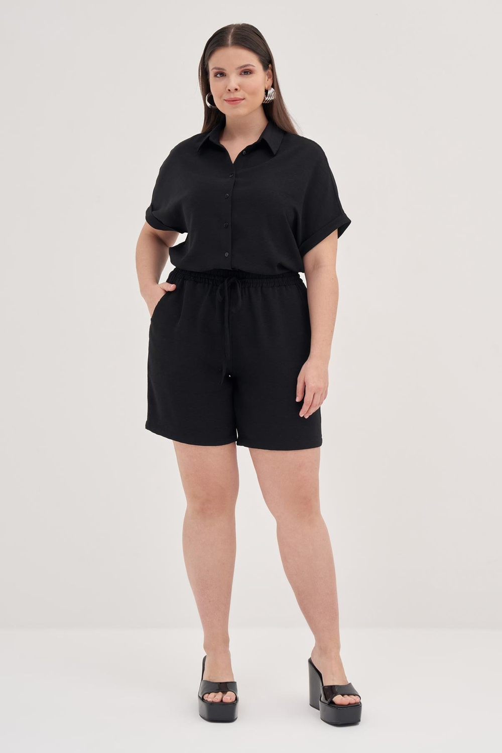 Myline-Beli Lastikli Cepli Şort-Büyük Beden Şort-139156