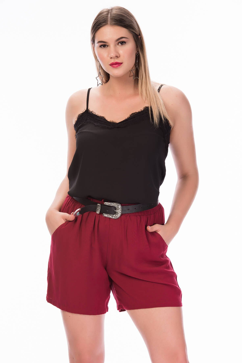 Myline-Beli Lastikli Cepli Şort-Büyük Beden Şort-23747