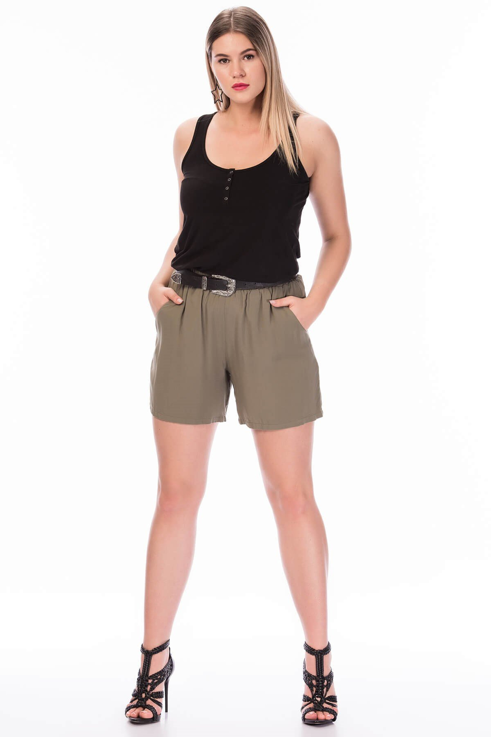 Myline-Beli Lastikli Cepli Şort-Büyük Beden Şort-23748