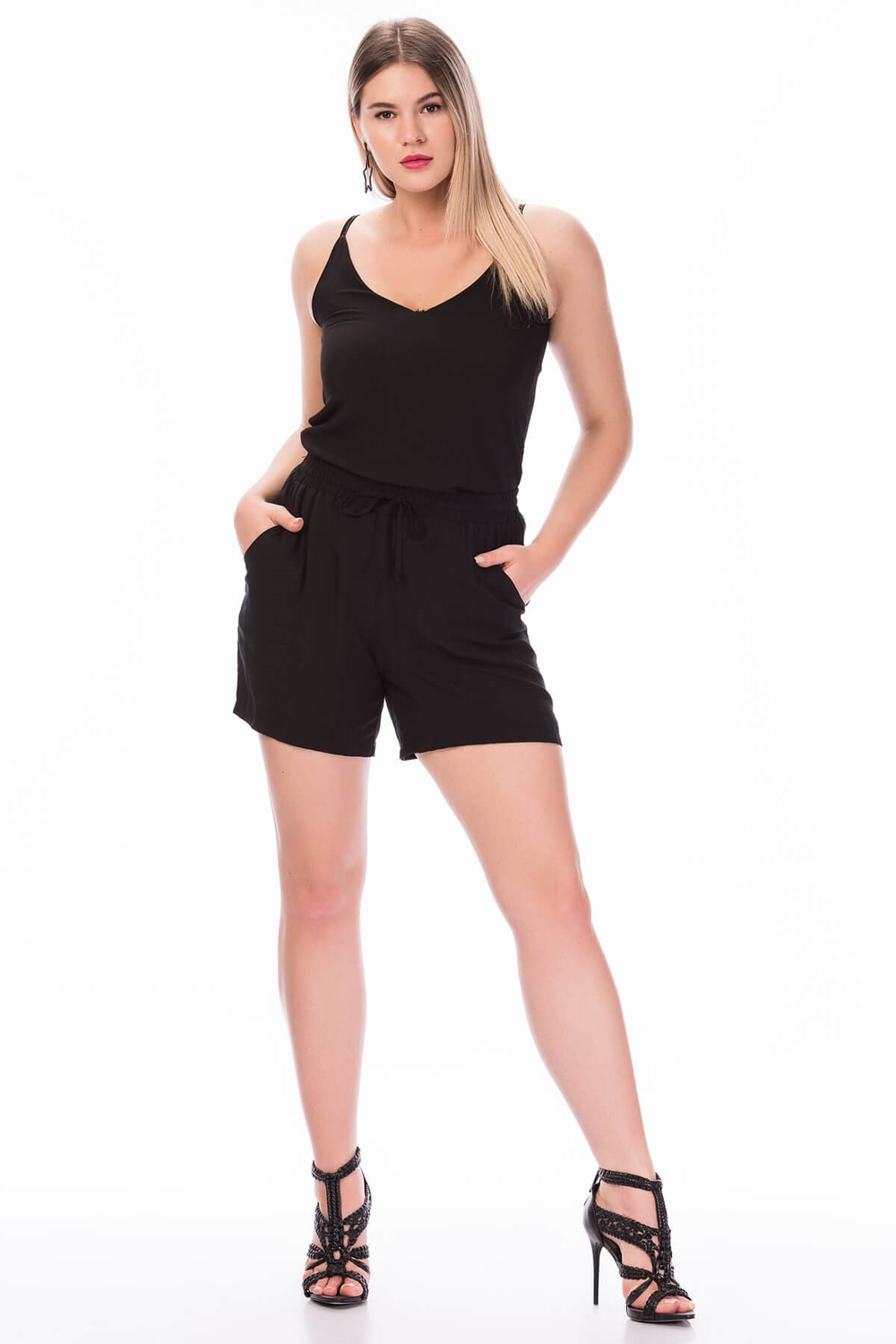 Myline-Beli Lastikli Cepli Şort-Büyük Beden Outlet-23749